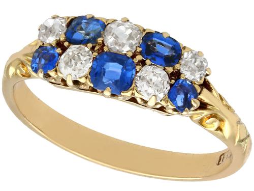 0.80ct Sapphire & 0.62ct Diamond, 18ct Yellow Gold Dress Ring - Antique c.1890 (1 of 9) 0.80ct Sapphire & 0.62ct Diamond, 18ct Yellow Gold Dress Ring - Antique c.1890 (1 of 9)