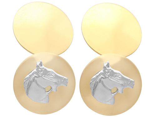 18ct Yellow Gold & 18ct White Gold Horse Cufflinks - Vintage c.1970 (1 of 6) 18ct Yellow Gold & 18ct White Gold Horse Cufflinks - Vintage c.1970 (1 of 6)