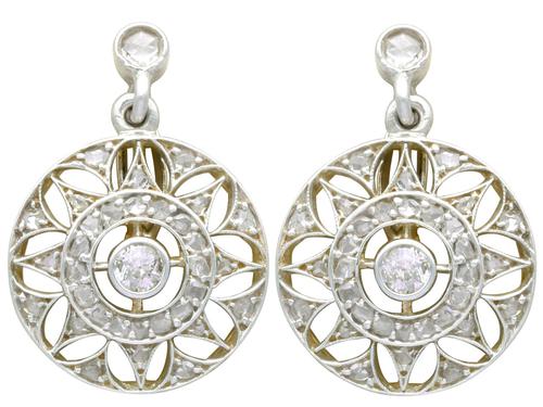 0.59ct Diamond, 14ct Yellow Gold Drop Earrings - Antique c.1905 (1 of 9) 0.59ct Diamond, 14ct Yellow Gold Drop Earrings - Antique c.1905 (1 of 9)