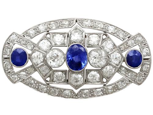 5.68ct Diamond & 2.35ct Sapphire, Platinum Brooch - Art Deco c.1930 (1 of 9) 5.68ct Diamond & 2.35ct Sapphire, Platinum Brooch - Art Deco c.1930 (1 of 9)