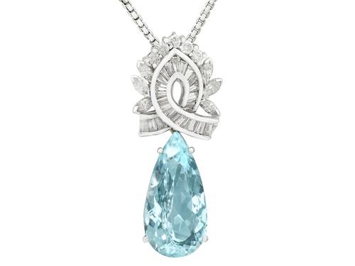 11.20ct Aquamarine and 2.37ct Diamond, Platinum & 18ct White Gold Pendant - Vintage c.1950 (1 of 9)