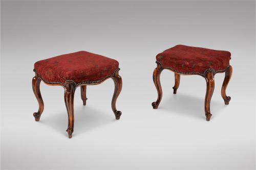 Pair of Victorian Walnut Upholstered Stools (1 of 5)