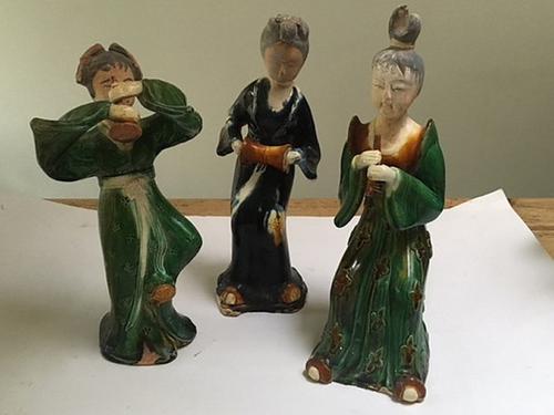 Three Japanese Hand Painted Pottery Musical Geisha Girls (1 of 1)