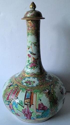 Canton Enamel Decorated Porcelain Bottle Vase & Cover (1 of 1)