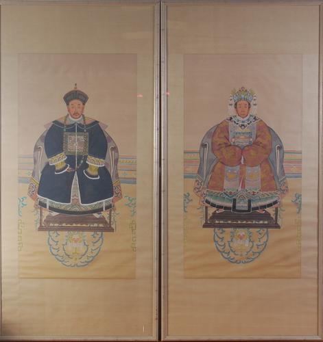 Pair of Large Chinese Scrolls Watercolours on Silk (1 of 1)