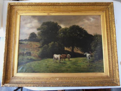 Charles Augustus Henry Lutyens Oil on Canvas 'Horses & Cattle at Pasture' (1 of 1)