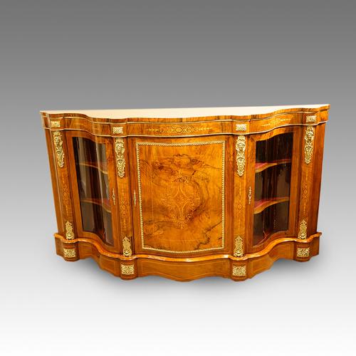 Victorian Walnut Inlaid Serpentine Credenza (1 of 1)