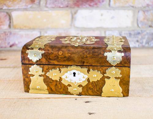 Burr Walnut Brass Overlay Table Box c.1870 (1 of 1) Burr Walnut Brass Overlay Table Box c.1870 (1 of 1)