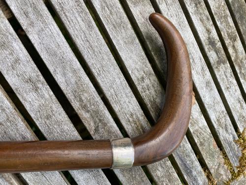 Walnut & Rosewood Walking Stick with Silver HM Collar (1 of 4)