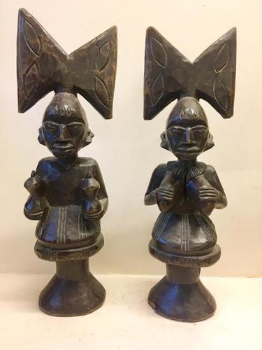 Pair of Yoruba Iberia Carved Wooden Fertility Figures (1 of 1)