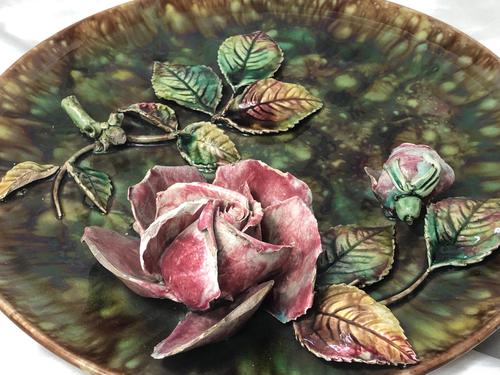 Antique Art Nouveau French Porcelain High Relief Rose Foliage Wall Plate Plaque (1 of 36) Antique Art Nouveau French Porcelain High Relief Rose Foliage Wall Plate Plaque (1 of 36)