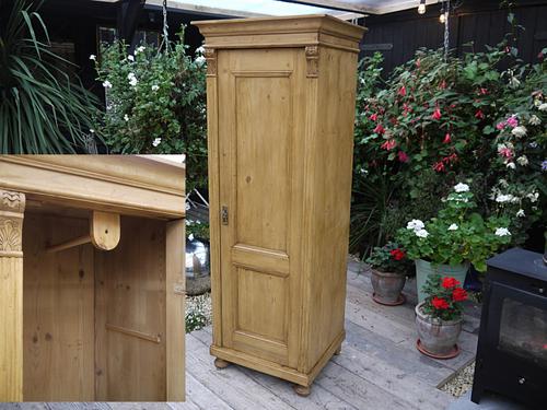 Old Antique Pine Tall Slim Cabinet / Linen / Larder / Food / Cupboard / Guest / Child's Wardrobe Inc. RAil (1 of 1)