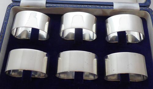 Boxed Set 6 1934 Hallmarked Solid Silver Napkin Rings Serviette Ring (1 of 1)