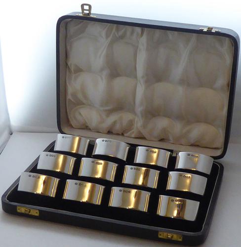 Boxed Set of 12 Solid 1936 Hallmarked Silver Napkin or Serviette Rings 422.7g (1 of 8)