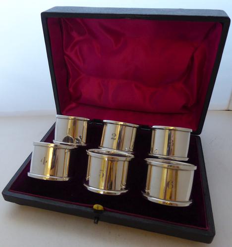 Boxed Set 6 Hallmarked Solid 1927 Silver Napkin Rings Serviette Ring Numbered (1 of 9)