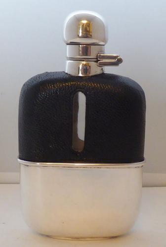 Silver Plated Leather Bound Glass Hip Flask Mint c.1930 (1 of 12)