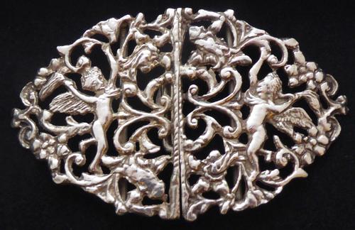 Edwardian 1902 Maternity Hallmarked Solid Silver Nurses Belt Buckle Cherubs (1 of 9)