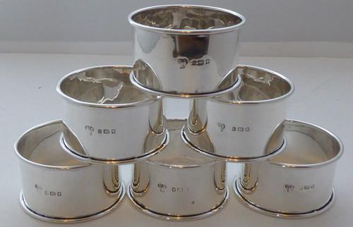 Boxed Set 6 1924 Hallmarked Solid Silver Napkin Rings Serviette Ring (1 of 6)