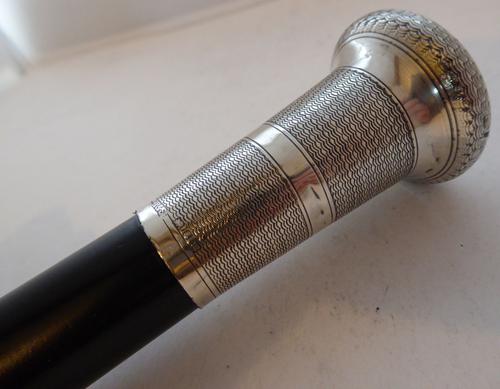 London 1927 Walking Stick Cane Hallmarked Solid Silver Pommel Ebony Wood Shaft (1 of 1)