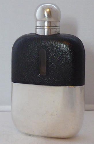 James Dixon 1930s Silver Plated Leather Bound Glass Hip Flask (1 of 1)