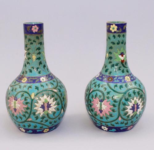 Pair of Chinese Enamelled Bottle Vases 19th Century (1 of 1) Pair of Chinese Enamelled Bottle Vases 19th Century (1 of 1)