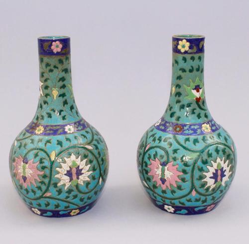 Pair of Chinese Enamelled Bottle Vases 19th Century (1 of 1)