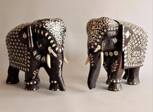 Imposing Pair of Inlaid Rosewood Indian Elephants (1 of 1) Imposing Pair of Inlaid Rosewood Indian Elephants (1 of 1)