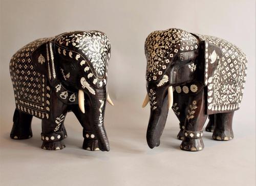 Imposing Pair of Inlaid Rosewood Indian Elephants (1 of 1)