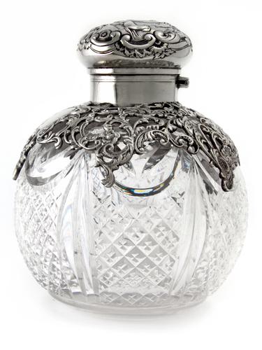 Large Victorian Silver Topped Perfume Bottle with Star & Garland Cut Glass Body (1 of 1) Large Victorian Silver Topped Perfume Bottle with Star & Garland Cut Glass Body (1 of 1)