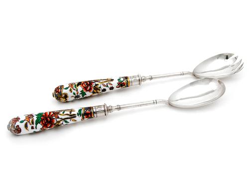 Pair of Victorian Silver & Porcelain Salad Servers (1 of 1) Pair of Victorian Silver & Porcelain Salad Servers (1 of 1)