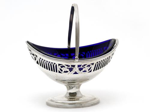 Silver George III Sugar Basket with Blue Glass Liner (1 of 7) Silver George III Sugar Basket with Blue Glass Liner (1 of 7)