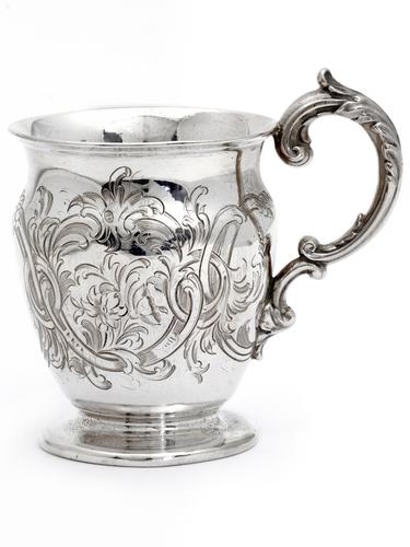 Childs Antique Silver Christening Mug Hand Engraved with a Scroll and Floral Design (1 of 1) Childs Antique Silver Christening Mug Hand Engraved with a Scroll and Floral Design (1 of 1)