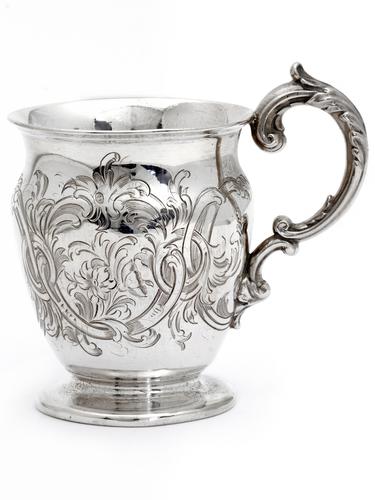 Childs Antique Silver Christening Mug Hand Engraved with a Scroll and Floral Design (1 of 1)