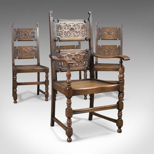 Scottish Set of 4 Antique Oak Dining Chairs C.1900 (1 of 1)