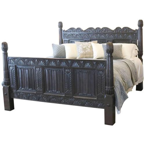 Extra Wide Ebonized Carved Jacobean Style Bed c.1950 WSK1 / LA68791