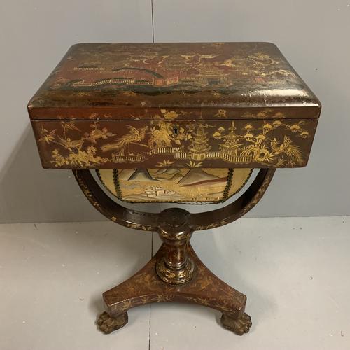 Regency Chinoiserie Sewing Table with Original Silk Sewing Bag (1 of 10)