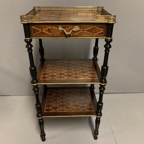 French Geometric Inlaid Amboyna Etagere Side Table (1 of 10)