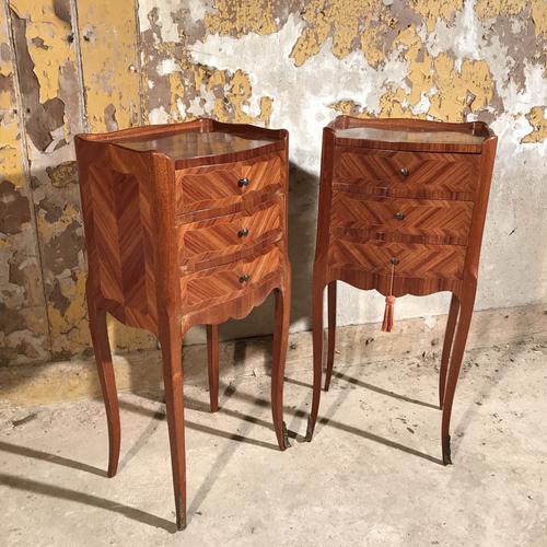 Pair of French 3 Drawer Bedside Tables c.1920 (1 of 1) Pair of French 3 Drawer Bedside Tables c.1920 (1 of 1)