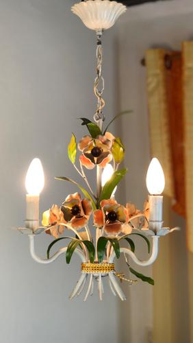 Vintage French Petite 3 Arm Toleware Chandelier Ceiling Light (1 of 12) Vintage French Petite 3 Arm Toleware Chandelier Ceiling Light (1 of 12)