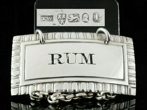 Antique Silver Rum Decanter Label, Newcastle 1829, Thomas Wheatley (1 of 7) Antique Silver Rum Decanter Label, Newcastle 1829, Thomas Wheatley (1 of 7)