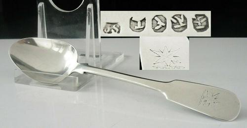 Crested Unattributed Scottish Provincial Silver Teaspoon, Js & 4 Tinkers Marks (1 of 7) Crested Unattributed Scottish Provincial Silver Teaspoon, Js & 4 Tinkers Marks (1 of 7)