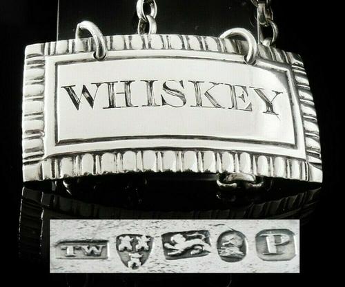 Antique Silver Whiskey Decanter Label, Newcastle 1829, Thomas Wheatley (1 of 7) Antique Silver Whiskey Decanter Label, Newcastle 1829, Thomas Wheatley (1 of 7)