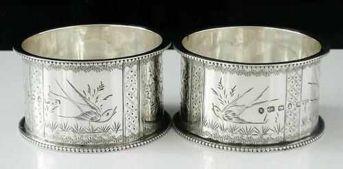 Pair of Antique Silver Aesthetic Napkin Rings, T & R Hayes, Birmingham 1884 (1 of 9) Pair of Antique Silver Aesthetic Napkin Rings, T & R Hayes, Birmingham 1884 (1 of 9)