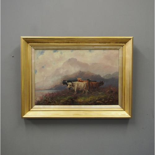 bb Highland Winter Scottish scene Gouache scotland painting of a snow filled scene large framed