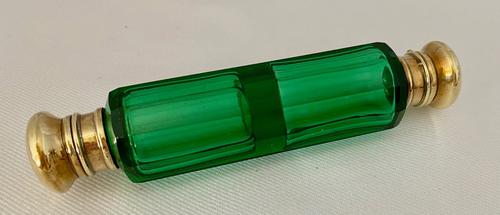 Green Double Ended Brass Mounted Perfume Scent Bottle (1 of 5)