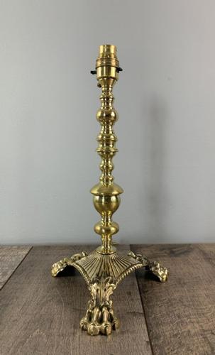 Quality Claw Foot Cast Brass Table Lamp, Rewired & PAT Tested c.1890 (1 of 11)