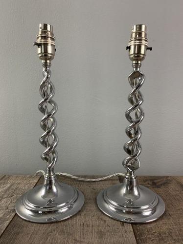 Pair of 1930s Chrome Twist Table Lamps, Rewired & PAT Tested (1 of 8)