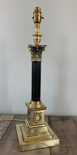 Quality Brass & Coromandel Corinthian Column Table Lamp, Registration Mark, Rewired & PAT Tested c.1880 (1 of 11)