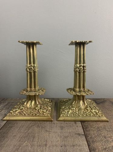 Beautiful French C1890 Cherub Pair of Brass Candlesticks, Lovely Patina (1 of 7)