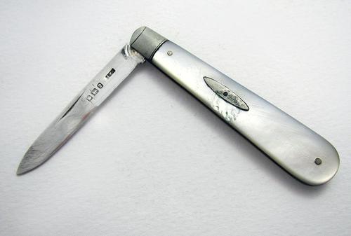 Antique Sterling Silver & Mother of Pearl Mop Folding Pocket Fruit Penknife, English Sheffield Hallmarked 1916 (1 of 6)